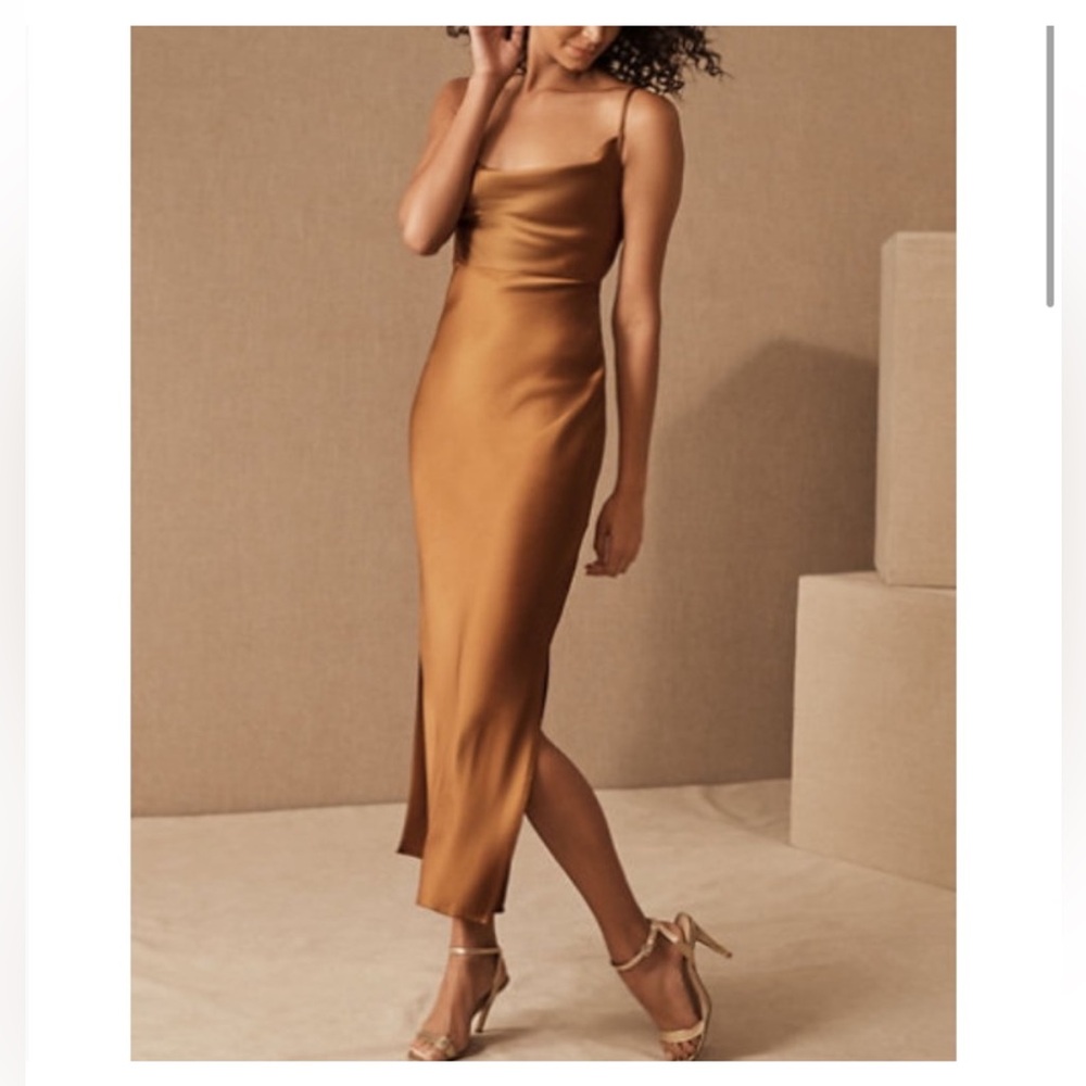Anthropologie BHLDN Rust Cali Satin Cowl Neck-Midi Slip Dress-SIZE 4. NWT